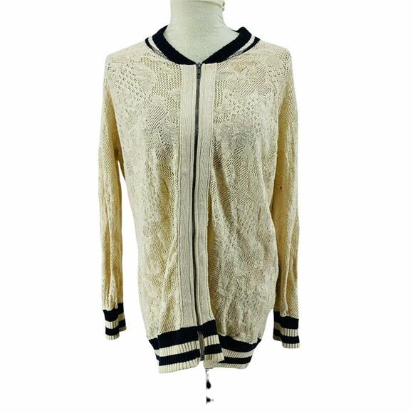 Free People Women's Knit Varsity Bomber Lace Vanilla White Size Small - Picture 1 of 8